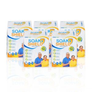 soak shield adult diaper medium – pack of 10 | super absorbent, unisex tape style | up to 10 hours quick absorption